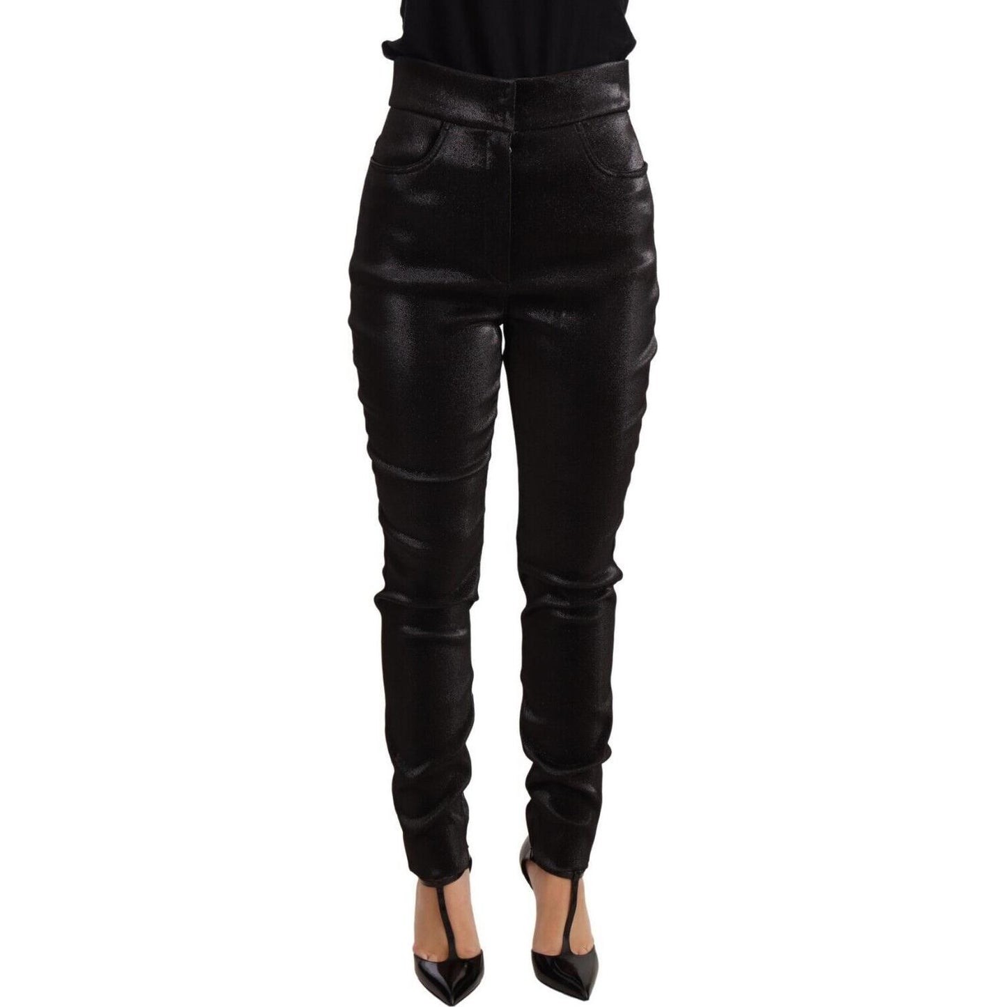 Dolce & Gabbana Black Silver Lurex Thread Cotton Stretch Pants PAN71900-42