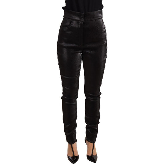 Dolce & Gabbana Black Silver Lurex Thread Cotton Stretch Pants PAN71900-42