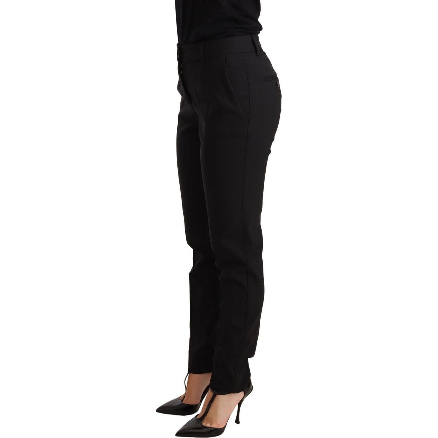 Dolce & Gabbana Black Tapered Women Trouser Virgin Wool Pants