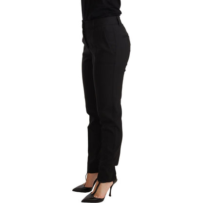 Dolce & Gabbana Black Tapered Women Trouser Virgin Wool Pants