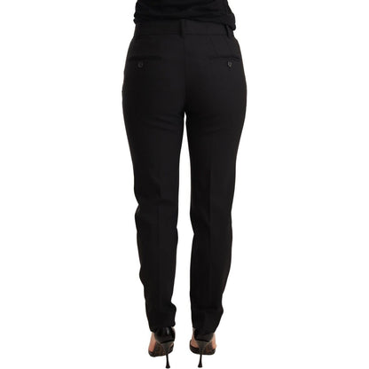 Dolce & Gabbana Black Tapered Women Trouser Virgin Wool Pants