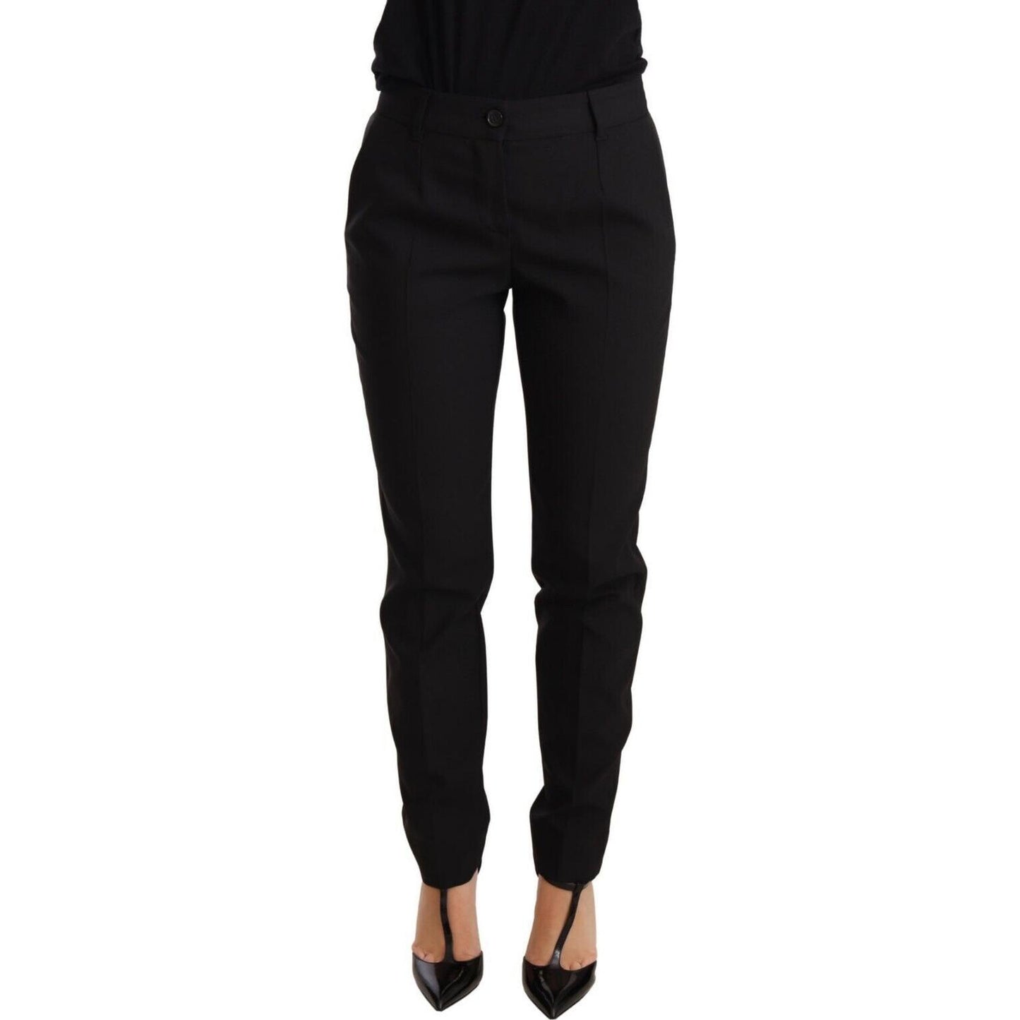 Dolce & Gabbana Black Tapered Women Trouser Virgin Wool Pants