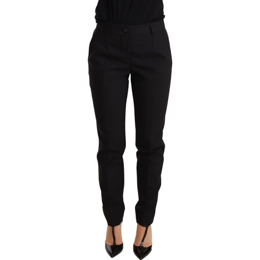 Dolce & Gabbana Black Tapered Women Trouser Virgin Wool Pants