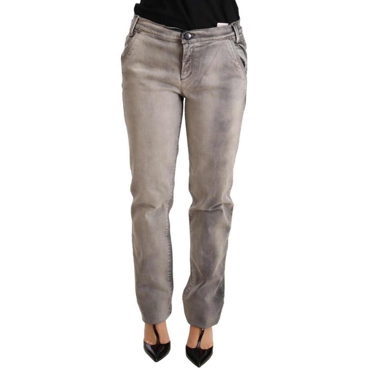 Ermanno Scervino Gray Washed Low Waist Skinny Trouser Cotton Jeans