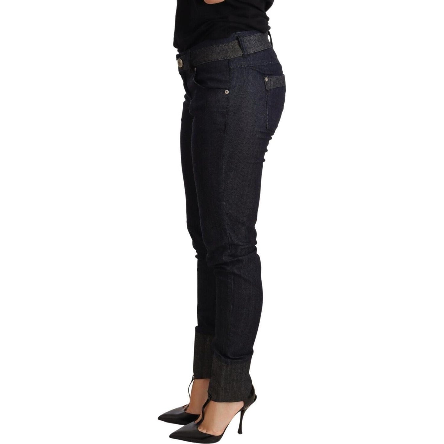 Ermanno Scervino Blue Skinny Folded Hem Denim Trouser Cotton Jeans PAN72193-26