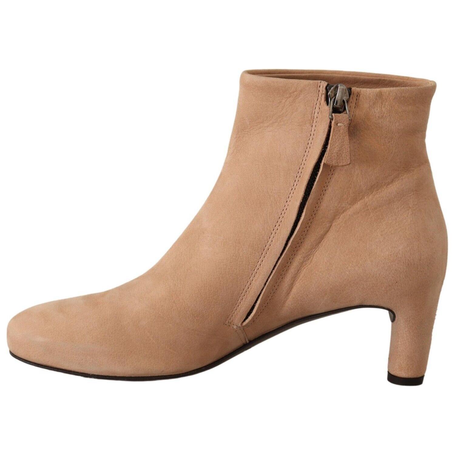 DEL CARLO Beige Suede Leather Mid Heels Pumps Boots Shoes