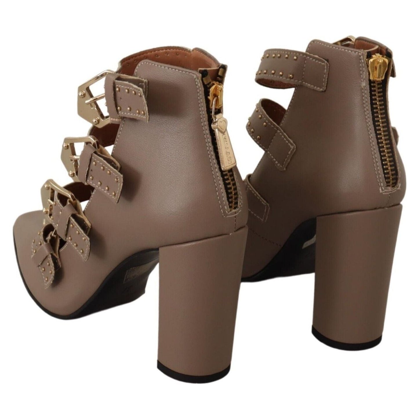 MY TWIN Brown Leather Block Heels Multi Buckle Pumps Shoes LA9394 - 37