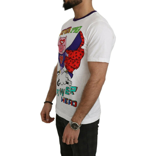 Dolce & Gabbana White Cotton Top Super Power Pig T-shirt TSH1990- 44