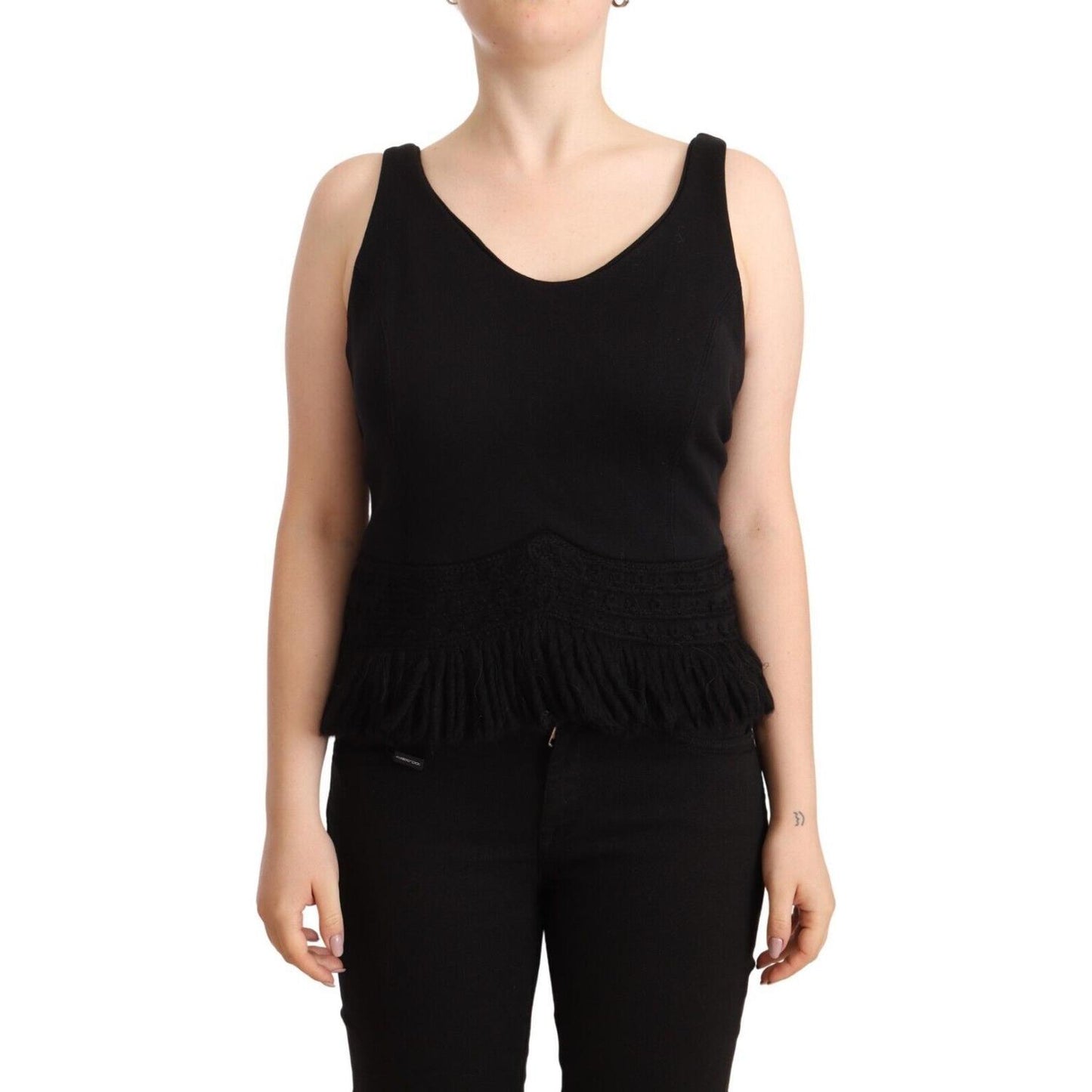 Ermanno Scervino Black Cotton Sleevelesss Tank Casual Top