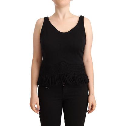 Ermanno Scervino Black Cotton Sleevelesss Tank Casual Top