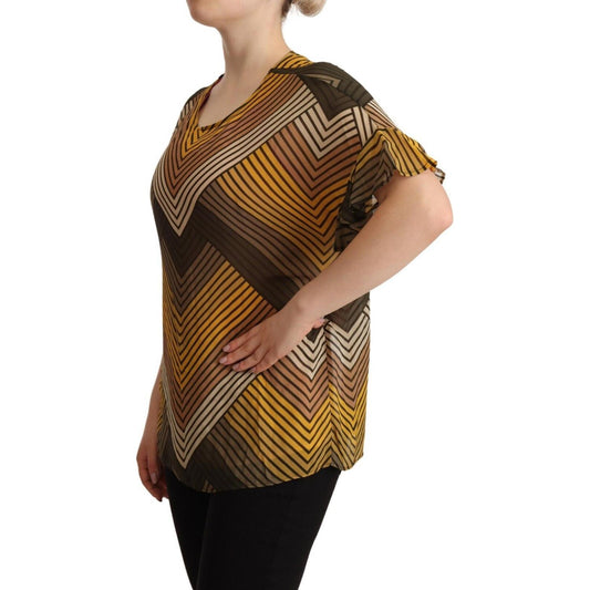Twinset Multicolor Stripes Short Sleeves Round Neck Top Blouse TSH7346 - 42