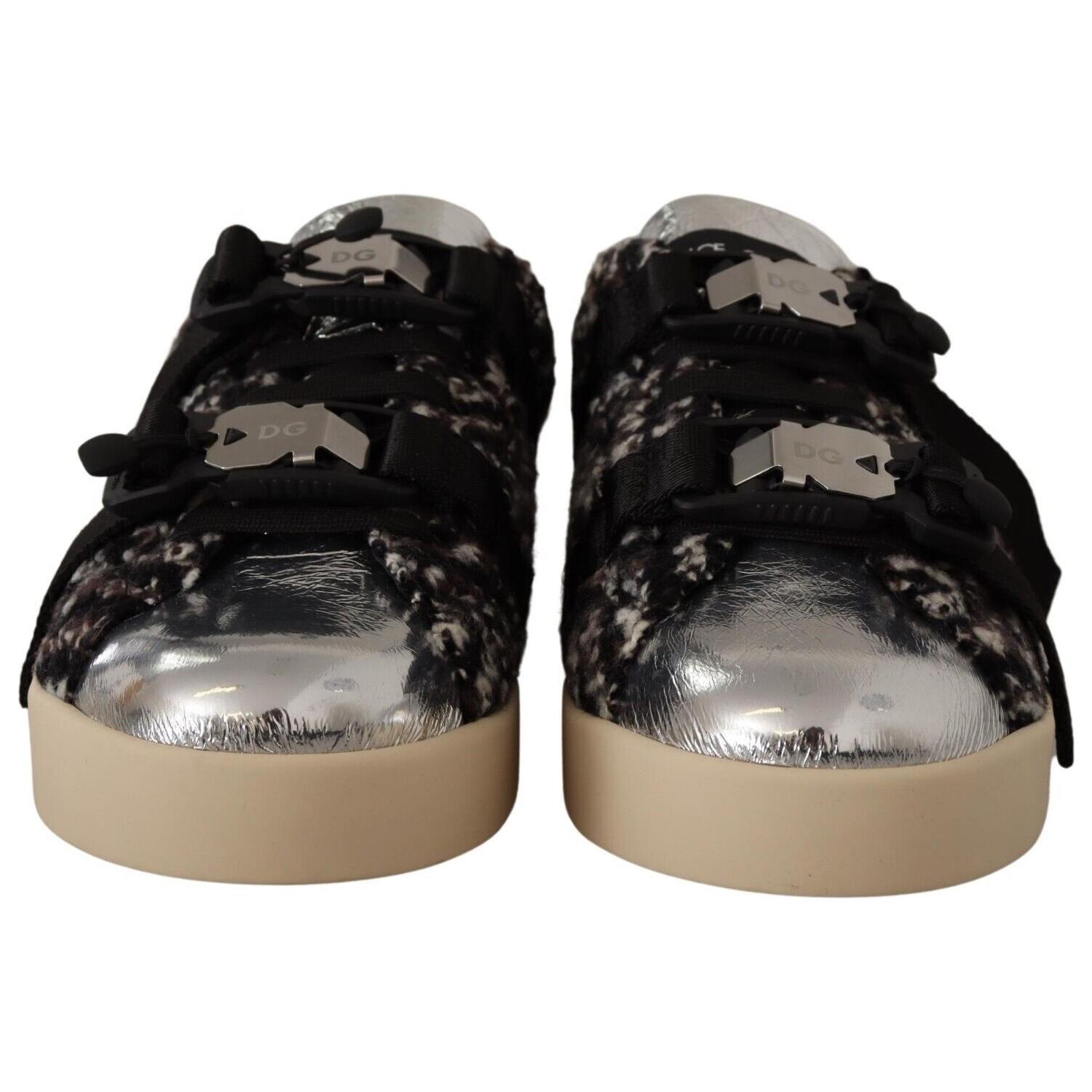 حذاء رياضي جلدي فضي أنيق من دولتشي آند غابانا