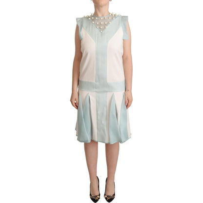 Sergei Grinko Multicolor Faux Pearl Sleeveless Shift Midi Dress