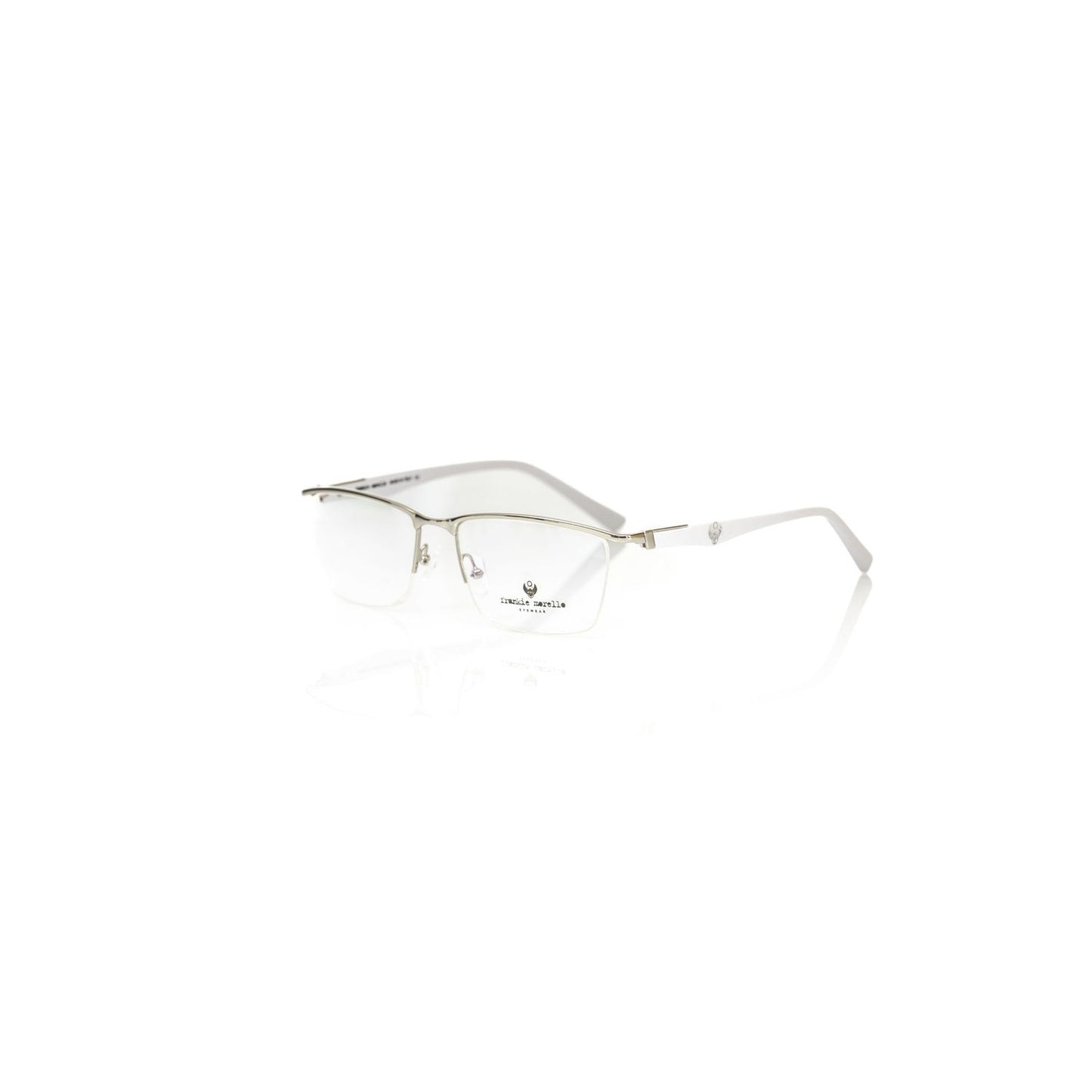 Frankie Morello Silver Metallic Unisex Frame with gold accents and Havana arms, Italian-crafted eyeglasses.