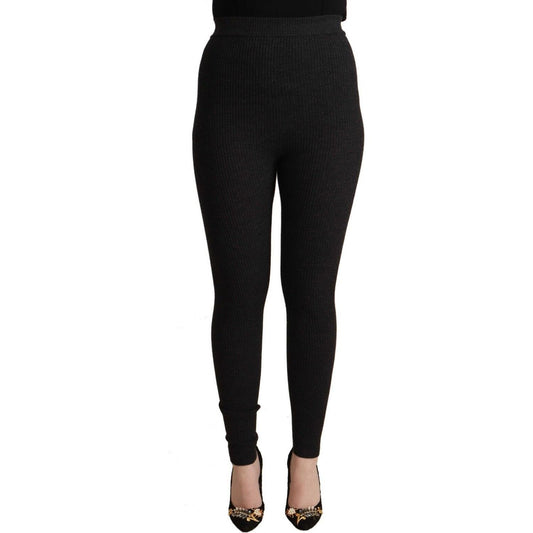 Dolce & Gabbana Black Virgin Wool Stretch Waist Tights Pants