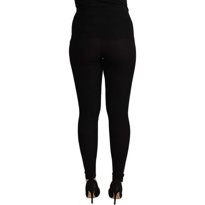 Dolce & Gabbana Black Cashmere Stretch Waist Tights Pants Jeans & Pants