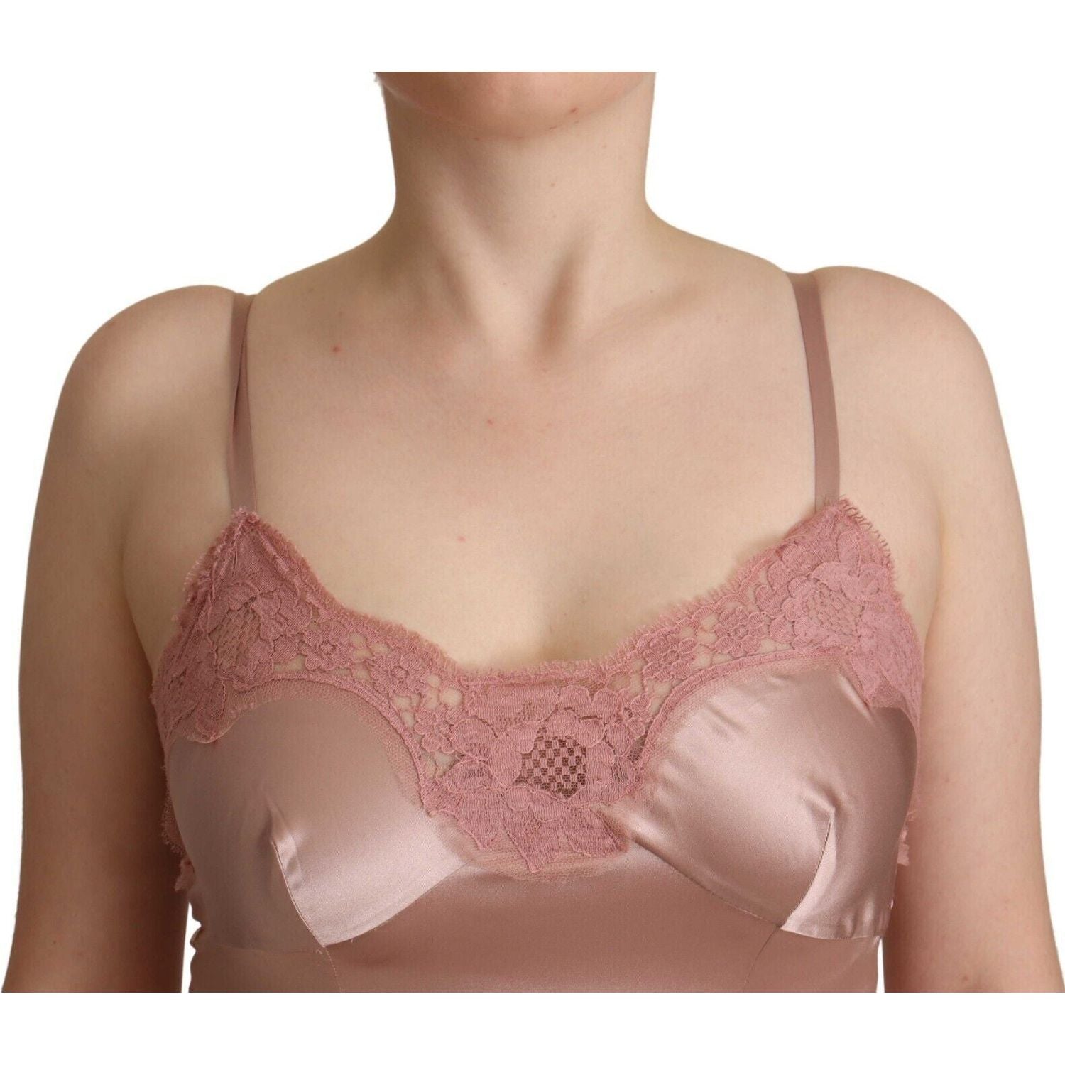 فستان ماكسي ضيق من الدانتيل باللون الوردي من دولتشي آند غابانا