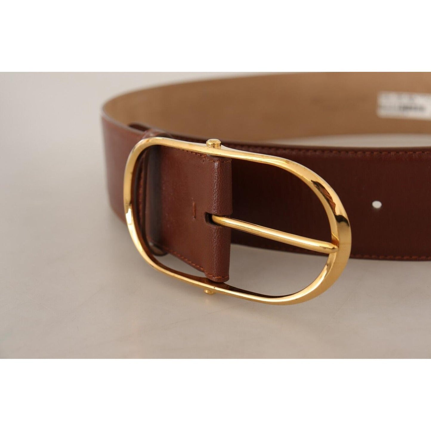 Dolce & Gabbana Brown Leather Gold Metal Oval Buckle Belt BEL8340 - 75