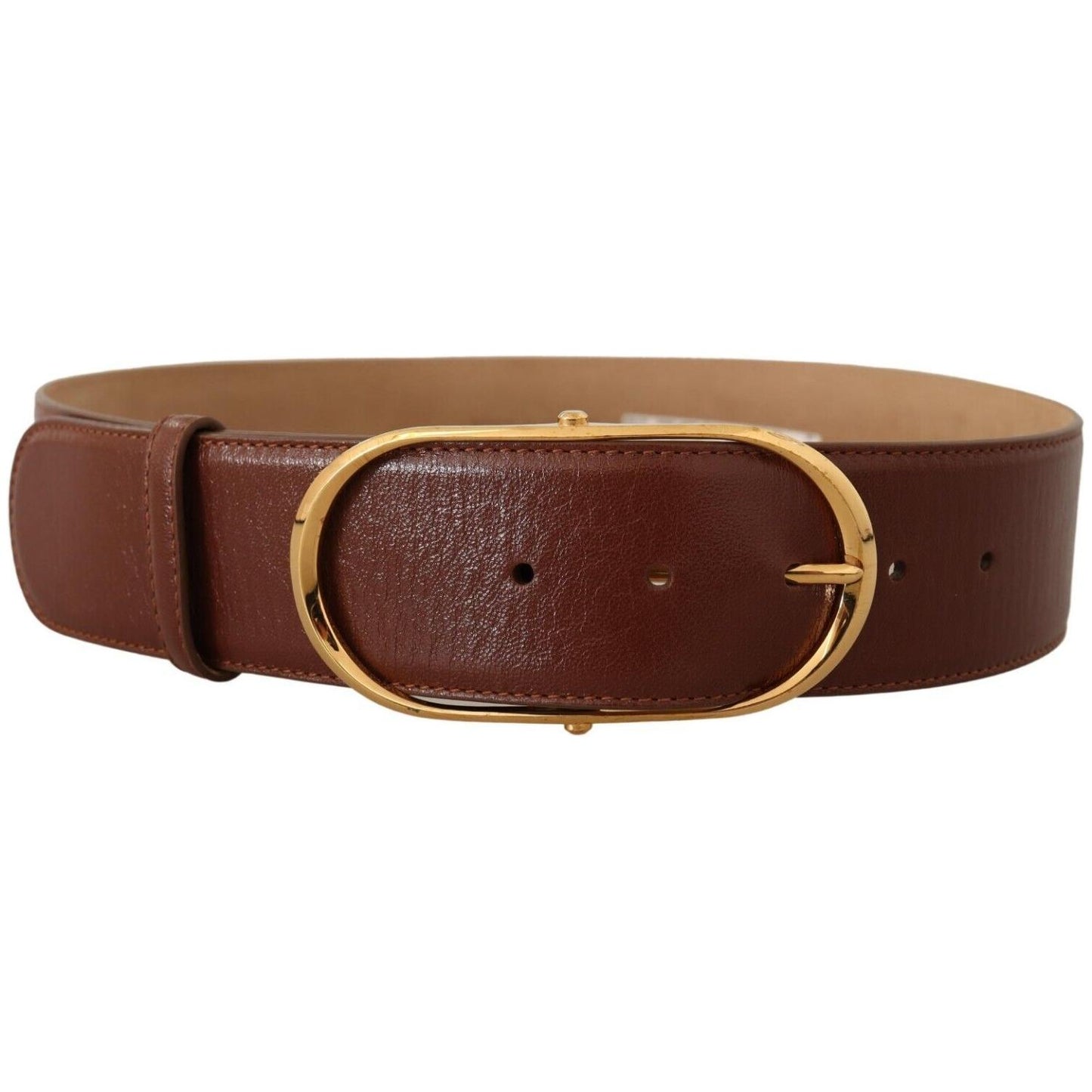 Dolce & Gabbana Brown Leather Gold Metal Oval Buckle Belt BEL8340 - 75