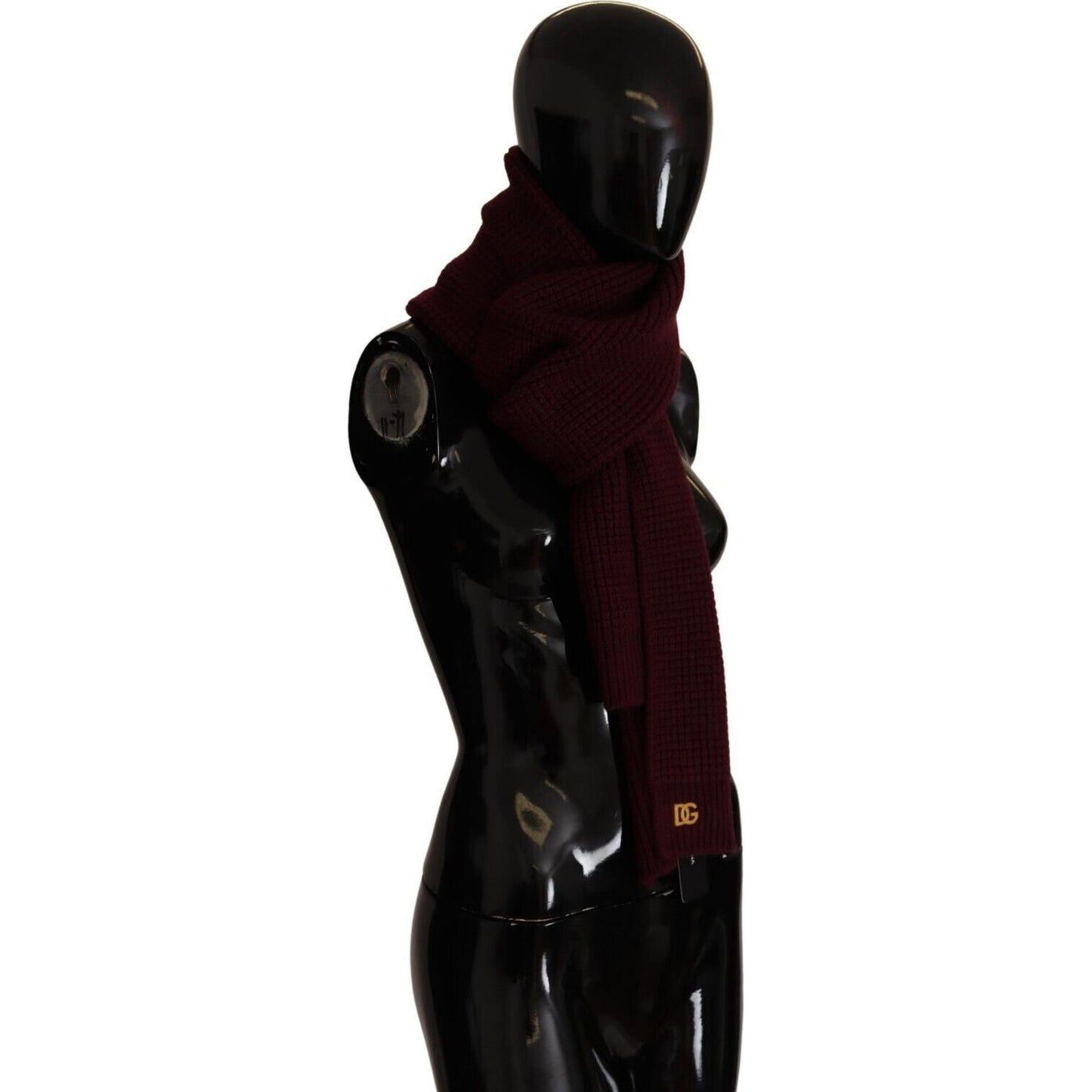 Dolce & Gabbana Dark Red Cashmere Logo Wrap Shawl Knitted Scarf