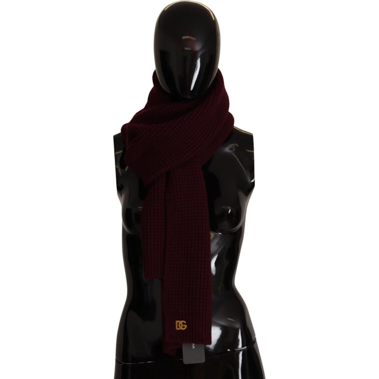 Dolce & Gabbana Dark Red Cashmere Logo Wrap Shawl Knitted Scarf