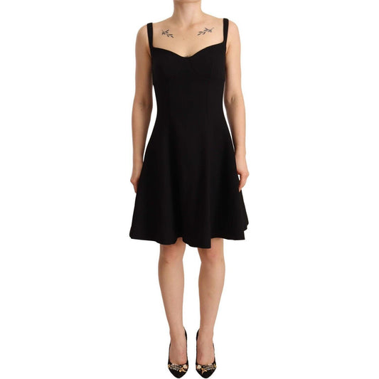 Dolce & Gabbana Black Fit Flare Wool Stretch Sheath Dress DR28239 - 40