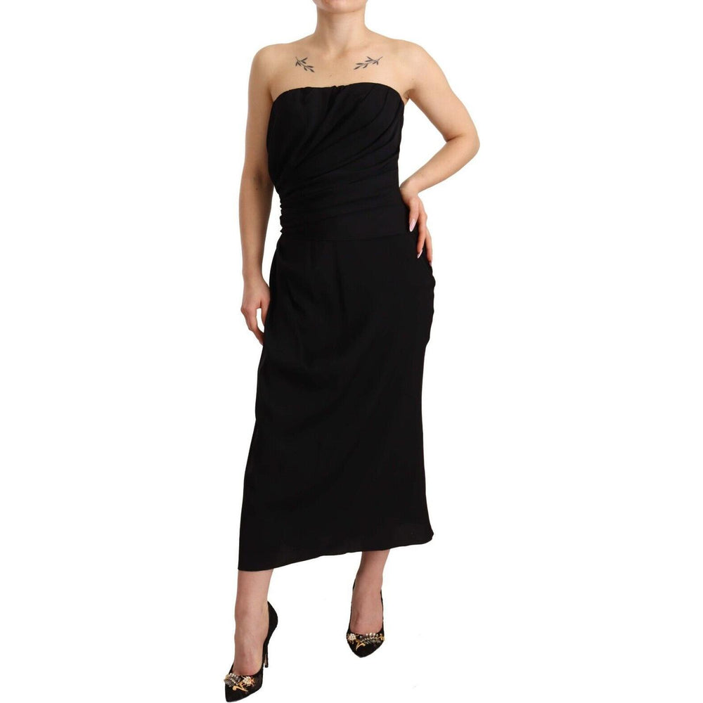 Dolce & Gabbana Black Silk Stretch Strapless Sheath Midi Dress DR28252 - 40