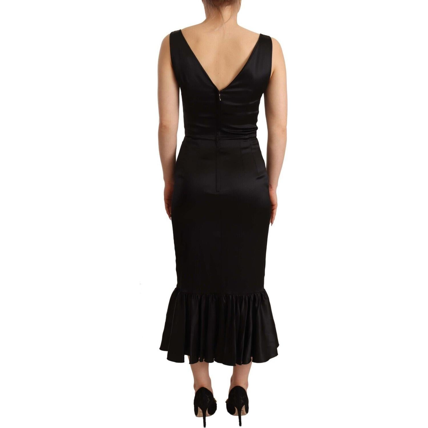 Dolce & Gabbana Black Silk Stretch Sheath Mermaid Midi Dress