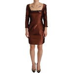 GF Ferre Metallic Brown Long Sleeves Square Neck Sheath Dress DR28542 - 40