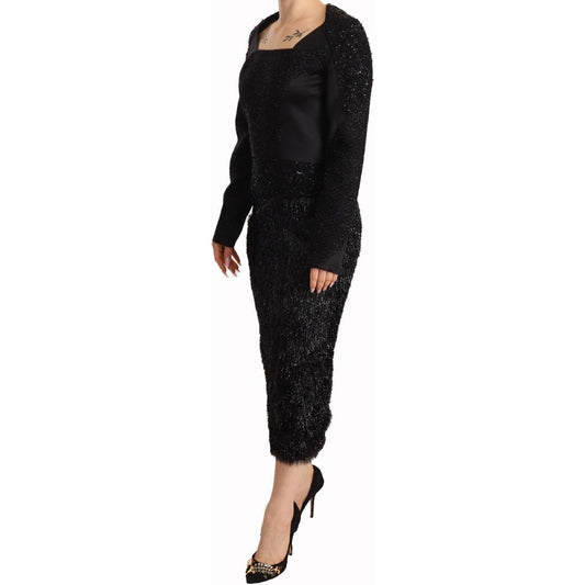 Masha Ma Black Studs Embellished Long Sleeves Sheath Midi Dress DR28584 - 44