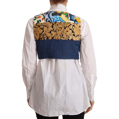 Dolce & Gabbana Multicolor Embellished Waist Coat Cotton Top