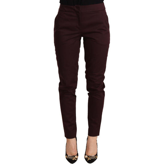 Just Cavalli Maroon Mid Waist Skinny Women Trouser Pants
