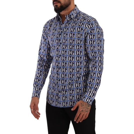 Dolce & Gabbana Blue Logo Mania Slim Fit Cotton Shirt TSH7569- 38