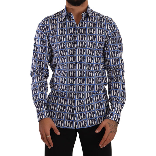 Dolce & Gabbana Blue Logo Mania Slim Fit Cotton Shirt TSH7569- 38