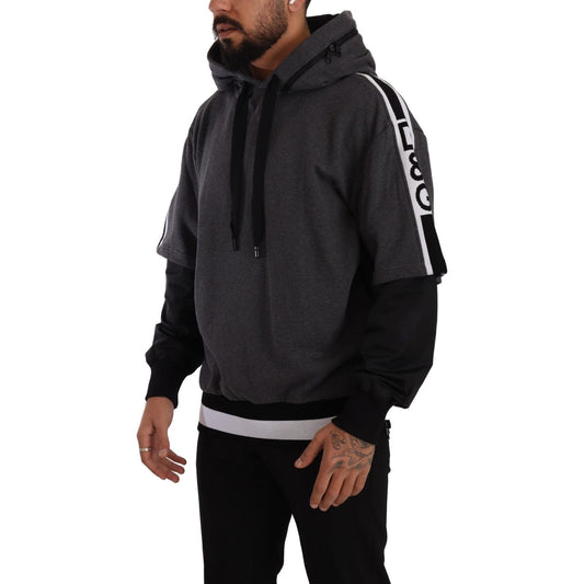 Dolce & Gabbana Gray Black Cotton Hooded #DGMILLENNIALS Sweater TSH7571- 46