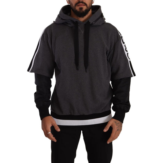 Dolce & Gabbana Gray Black Cotton Hooded #DGMILLENNIALS Sweater TSH7571- 46