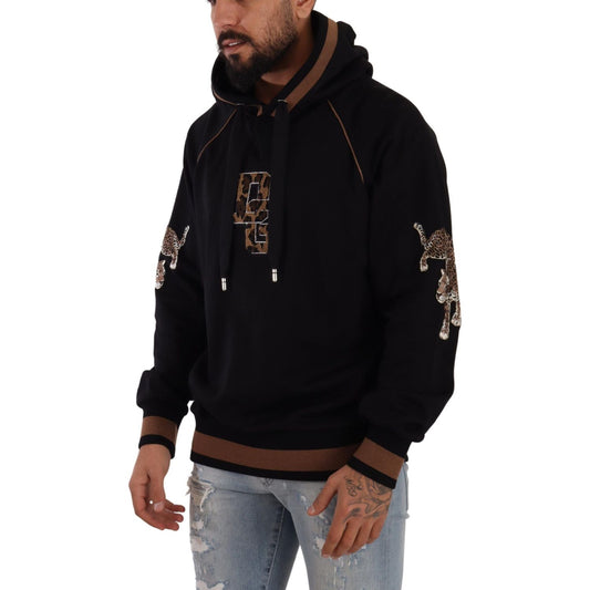 Dolce & Gabbana Black Brown Leopard Cotton Hooded Pullover Sweater TSH7572- 52