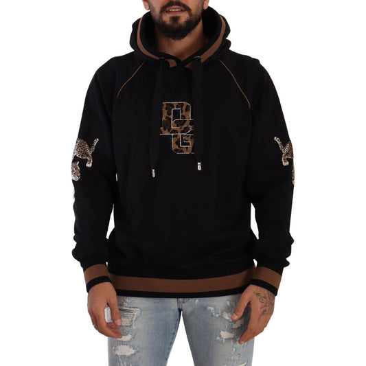 Dolce & Gabbana Black Brown Leopard Cotton Hooded Pullover Sweater TSH7572- 52