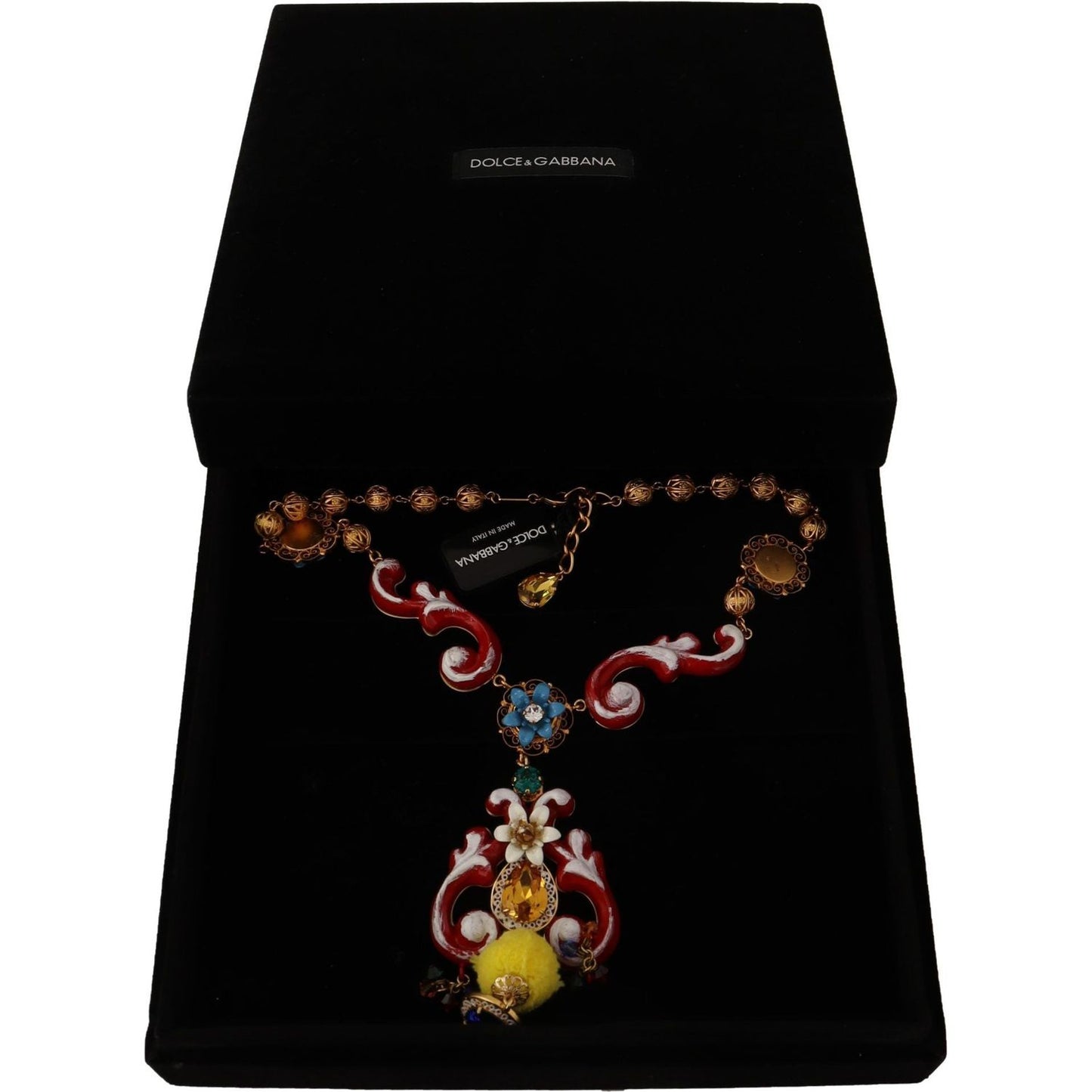 Dolce & Gabbana Gold Brass Carretto Sicily Statement Crystal Chain Necklace SMY100839