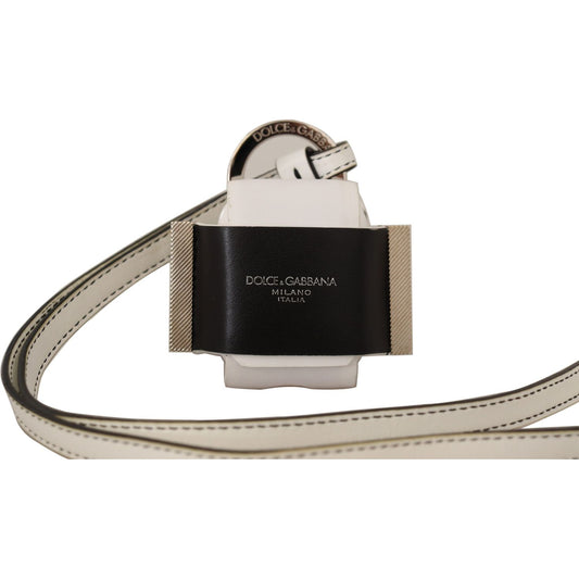 Dolce & Gabbana White Black Leather Strap Silver Metal Logo Airpods Case VAS130140