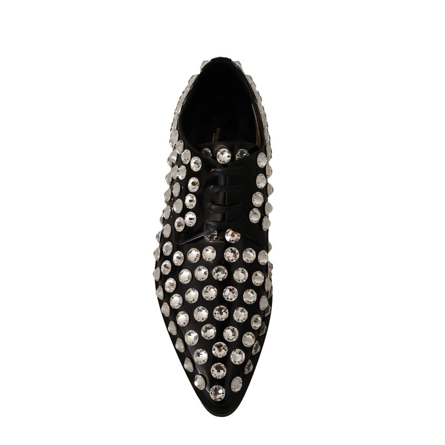 Dolce & Gabbana Black Leather Crystals Lace Up Formal Shoes