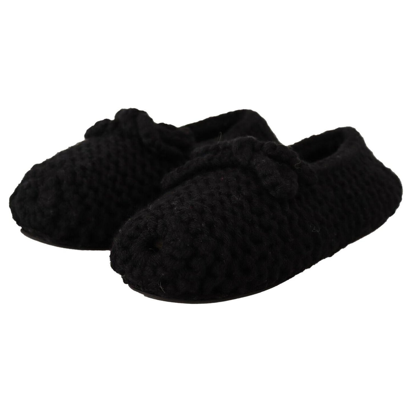 Dolce & Gabbana Black Slip On Ballerina Flats Wool Knit Shoes LA9676 - 41