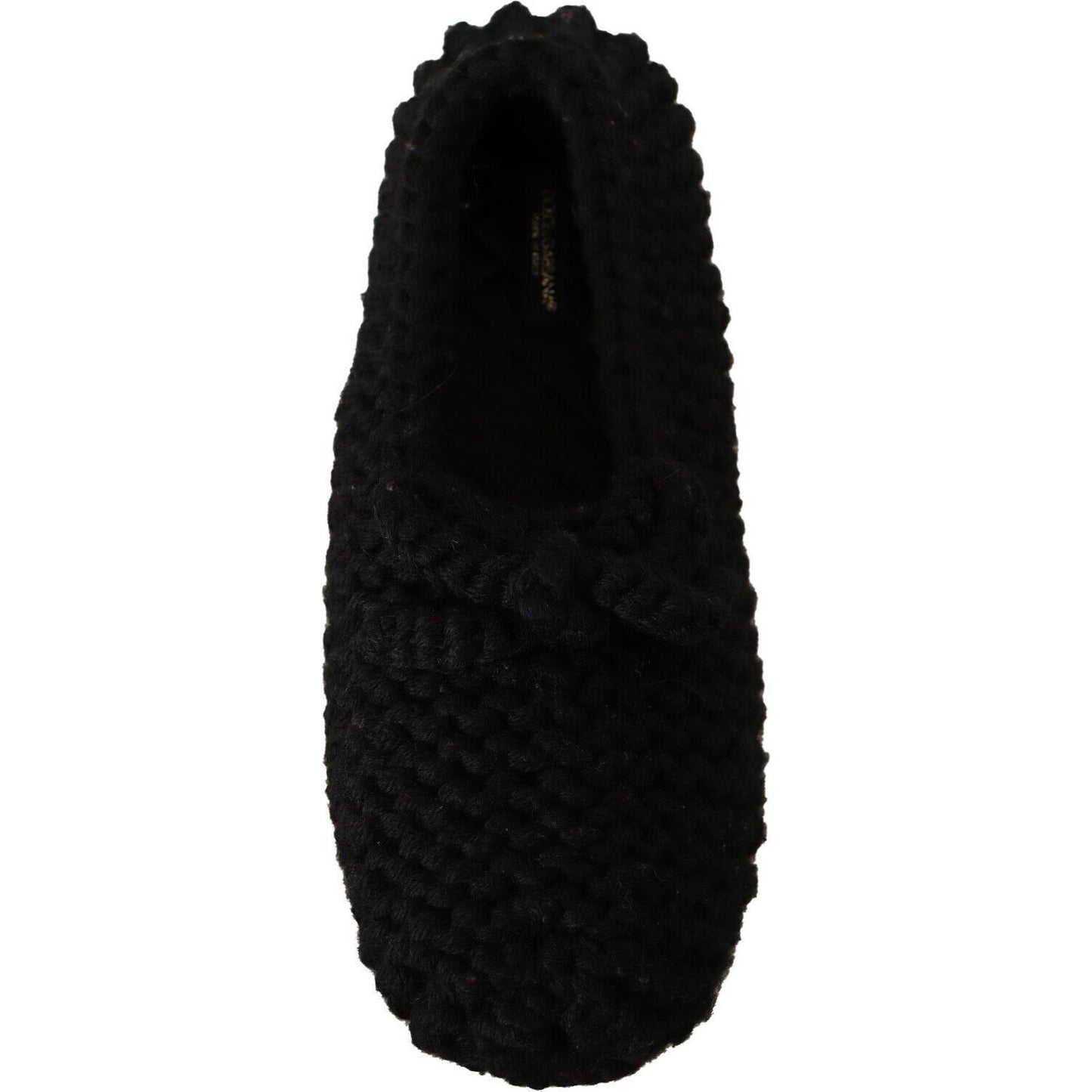 Dolce & Gabbana Black Slip On Ballerina Flats Wool Knit Shoes LA9676 - 41