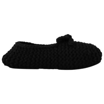 Dolce & Gabbana Black Slip On Ballerina Flats Wool Knit Shoes