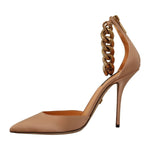 Dolce & Gabbana Beige Ankle Chain Strap High Heels Pumps Shoes LA9631 - 39