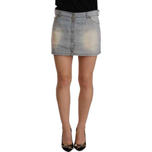 Ermanno Scervino Light Blue Mid Waist Denim Mini Cotton Skirt SKI1621 - 40