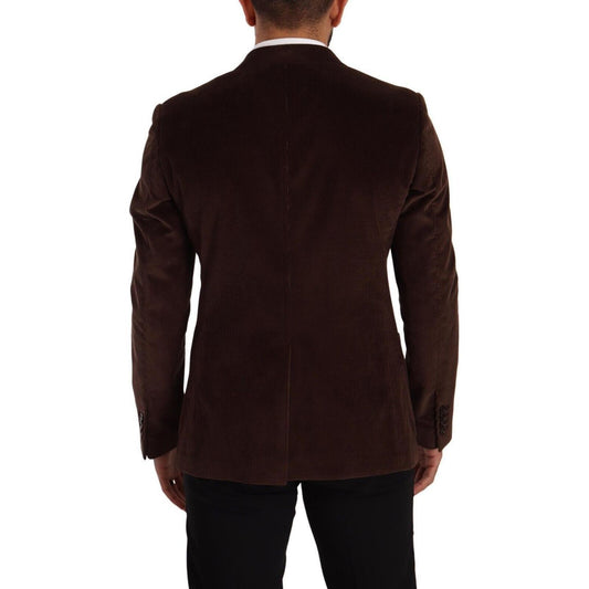 Dolce & Gabbana Brown Corduroy Slim Fit Coat DG Logo Blazer KOS1924 - 50