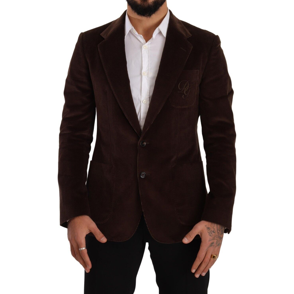Dolce & Gabbana Brown Corduroy Slim Fit Coat DG Logo Blazer KOS1924 - 50