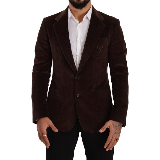 Dolce & Gabbana Brown Corduroy Slim Fit Coat DG Logo Blazer KOS1924 - 50