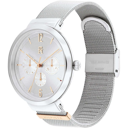 TOMMY HILFIGER Mod. 1782537 ladies quartz analog watch with 40mm case, mineral dial, and mesh bracelet in official packaging.